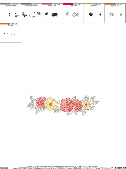 Flower line embroidery designs - Roses Divider machine embroidery pattern - Kitchen towel file - Instant download pes jef dst vp3 hus xxx
