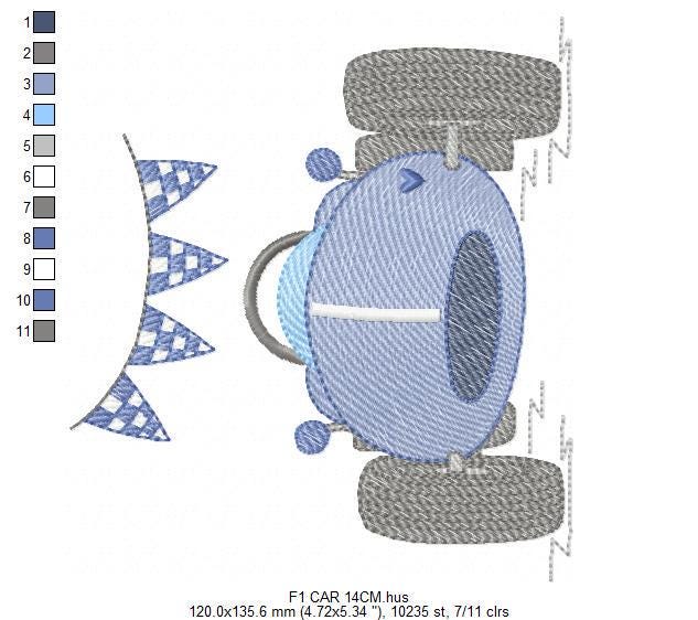 Baby Boy with F1 car embroidery designs - Toddler playing machine embroidery pattern - Car with flags - Instant digital download pes jef dst