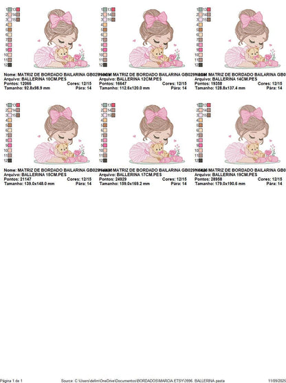 Baby girl Princess embroidery designs - Ballerina with teddy bear machine embroidery pattern - Ballet Dancer with flowers - Instant download