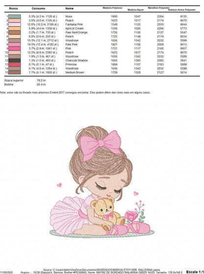 Baby girl Princess embroidery designs - Ballerina with teddy bear machine embroidery pattern - Ballet Dancer with flowers - Instant download