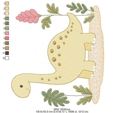 Dinosaur embroidery designs - Dino with flowers machine embroidery pattern - Baby boy file Brontosaurus - instant digital download pes jef