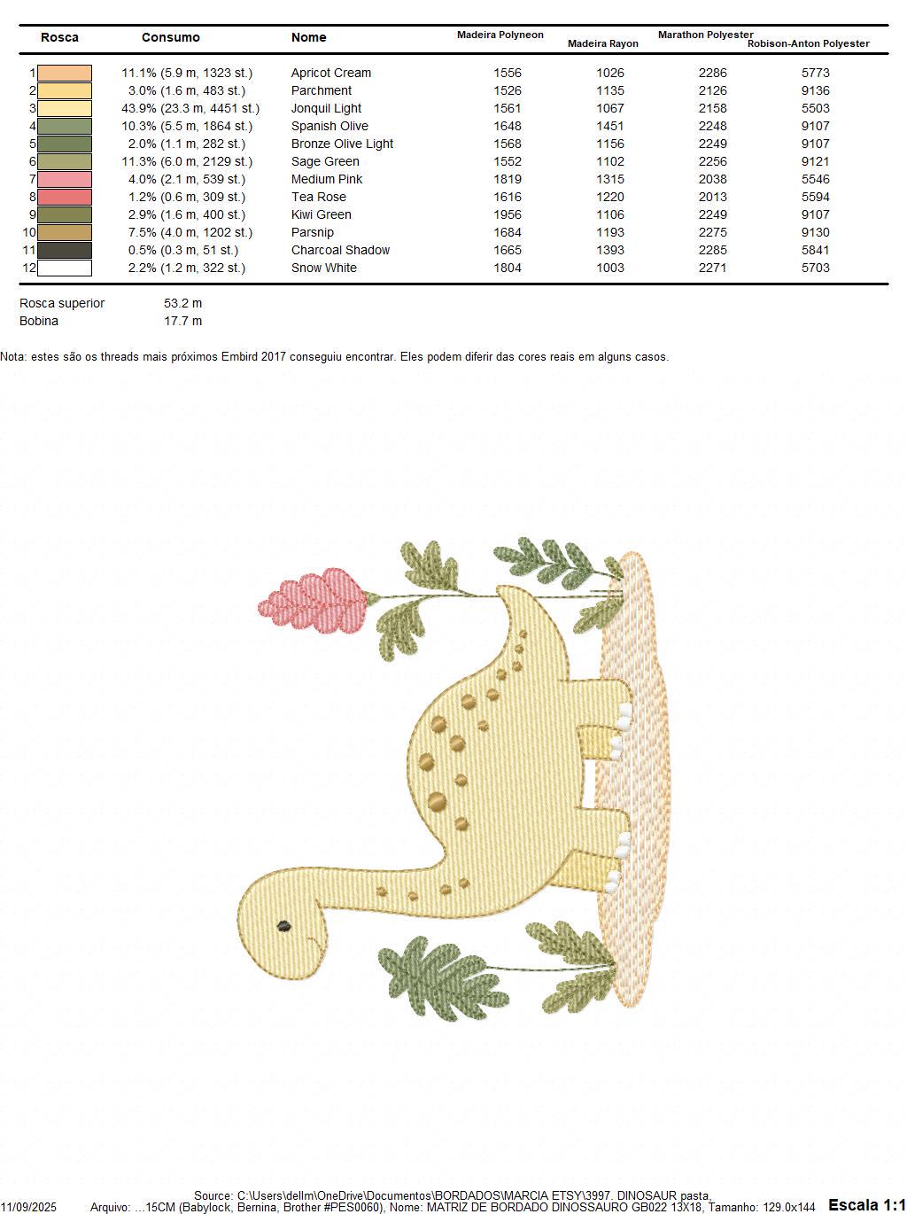 Dinosaur embroidery designs - Dino with flowers machine embroidery pattern - Baby boy file Brontosaurus - instant digital download pes jef