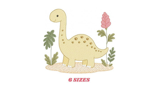Dinosaur embroidery designs - Dino with flowers machine embroidery pattern - Baby boy file Brontosaurus - instant digital download pes jef