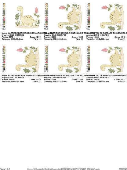 Dinosaur embroidery designs - Dino with flowers machine embroidery pattern - Baby boy file Brontosaurus - instant digital download pes jef