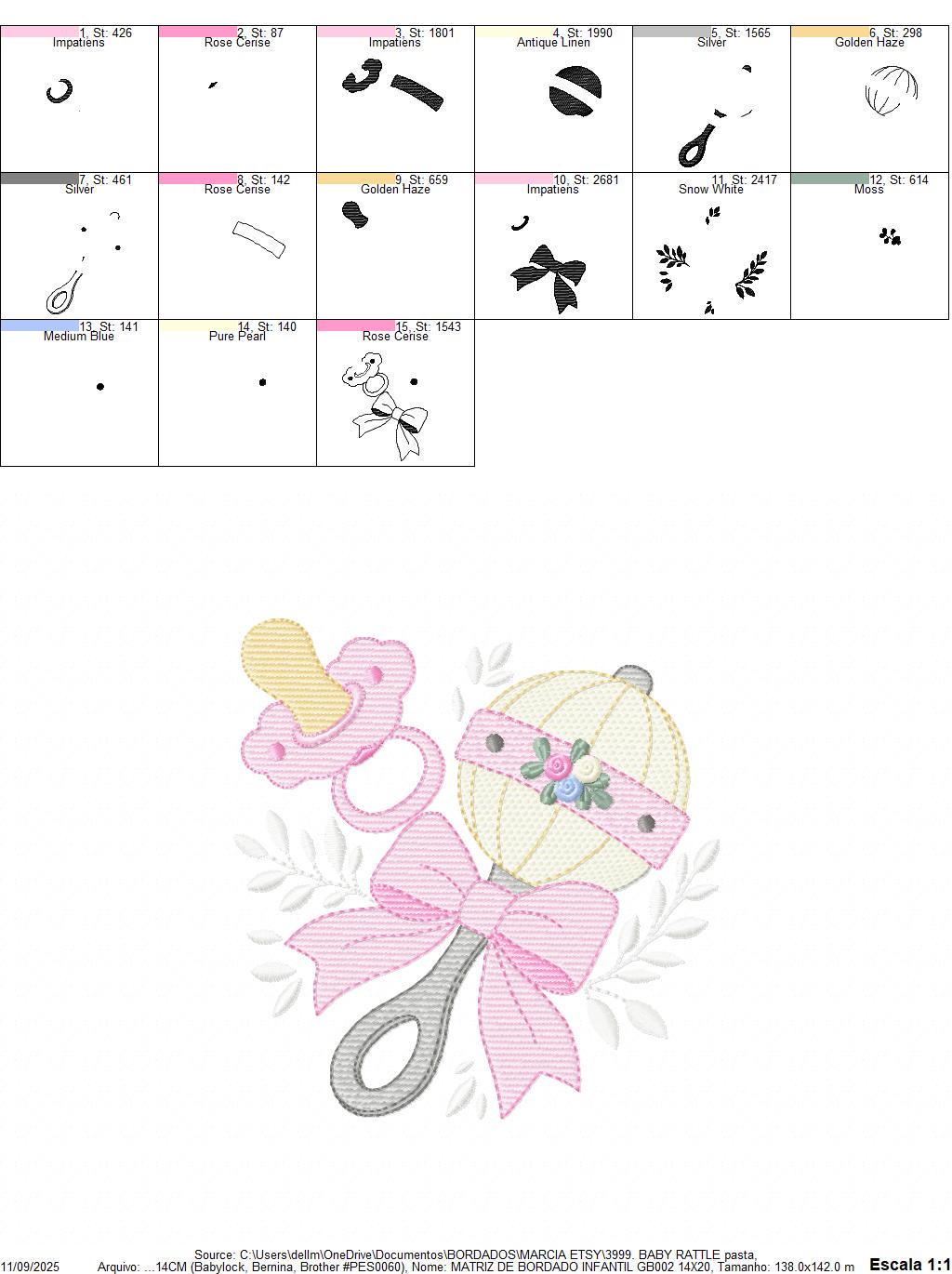 Baby girl rattle and pacifier embroidery designs - Newborn toy machine embroidery pattern - Princess pink bow lace - Instant download pes