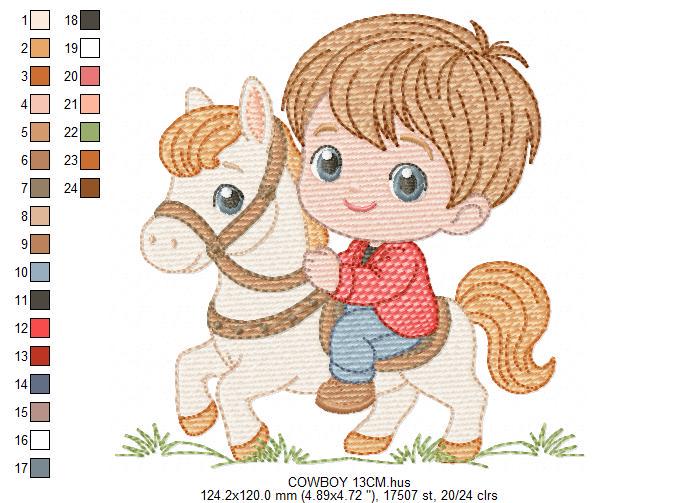 Cowboy embroidery design - Baby Boy with horse machine embroidery pattern - Wrangler Horseman Rider - Rancher buckaroo - Instant download