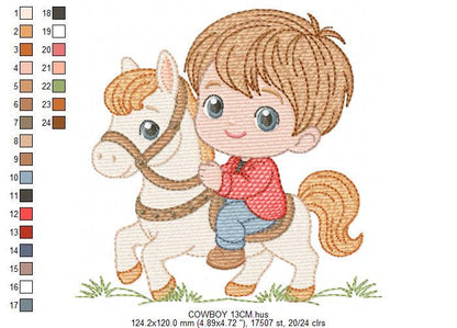 Cowboy embroidery design - Baby Boy with horse machine embroidery pattern - Wrangler Horseman Rider - Rancher buckaroo - Instant download