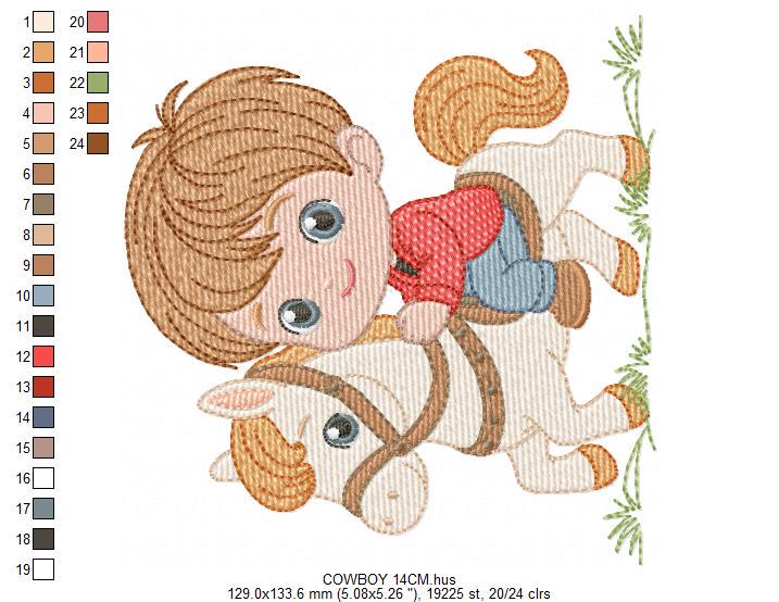 Cowboy embroidery design - Baby Boy with horse machine embroidery pattern - Wrangler Horseman Rider - Rancher buckaroo - Instant download