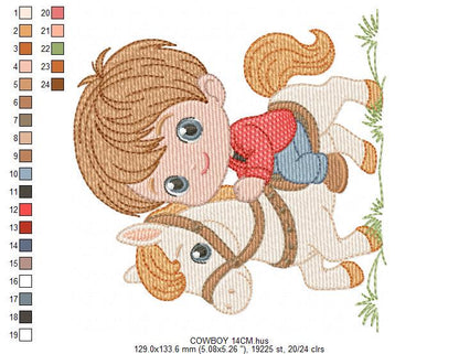 Cowboy embroidery design - Baby Boy with horse machine embroidery pattern - Wrangler Horseman Rider - Rancher buckaroo - Instant download