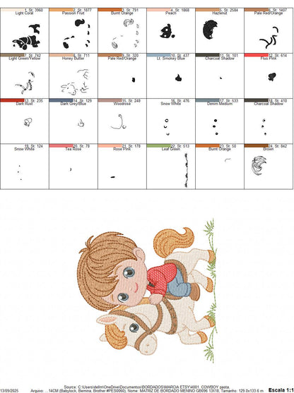 Cowboy embroidery design - Baby Boy with horse machine embroidery pattern - Wrangler Horseman Rider - Rancher buckaroo - Instant download