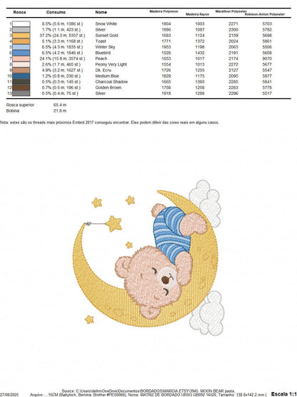 Sleeping Boy Bear with pajamas embroidery designs - Moon with stars machine embroidery pattern - Male Teddy bear - instant download pes jef