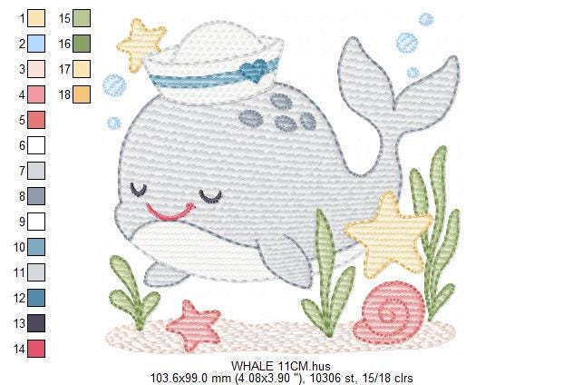 Whale embroidery designs - Ocean Animal Big Fish machine embroidery pattern - Sea Life Baby Boy file - Instant digital download pes jef dst