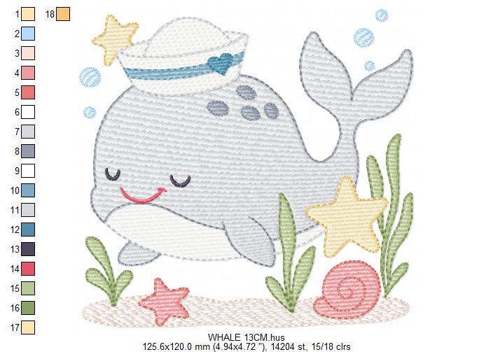 Whale embroidery designs - Ocean Animal Big Fish machine embroidery pattern - Sea Life Baby Boy file - Instant digital download pes jef dst