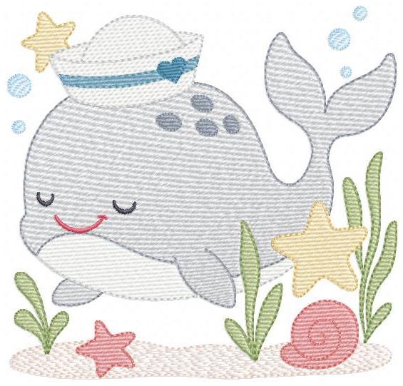 Whale embroidery designs - Ocean Animal Big Fish machine embroidery pattern - Sea Life Baby Boy file - Instant digital download pes jef dst