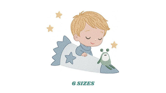 Baby boy with alien embroidery design - Astronaut with space rocket machine embroidery pattern - Instant digital download pes jef dst vp3