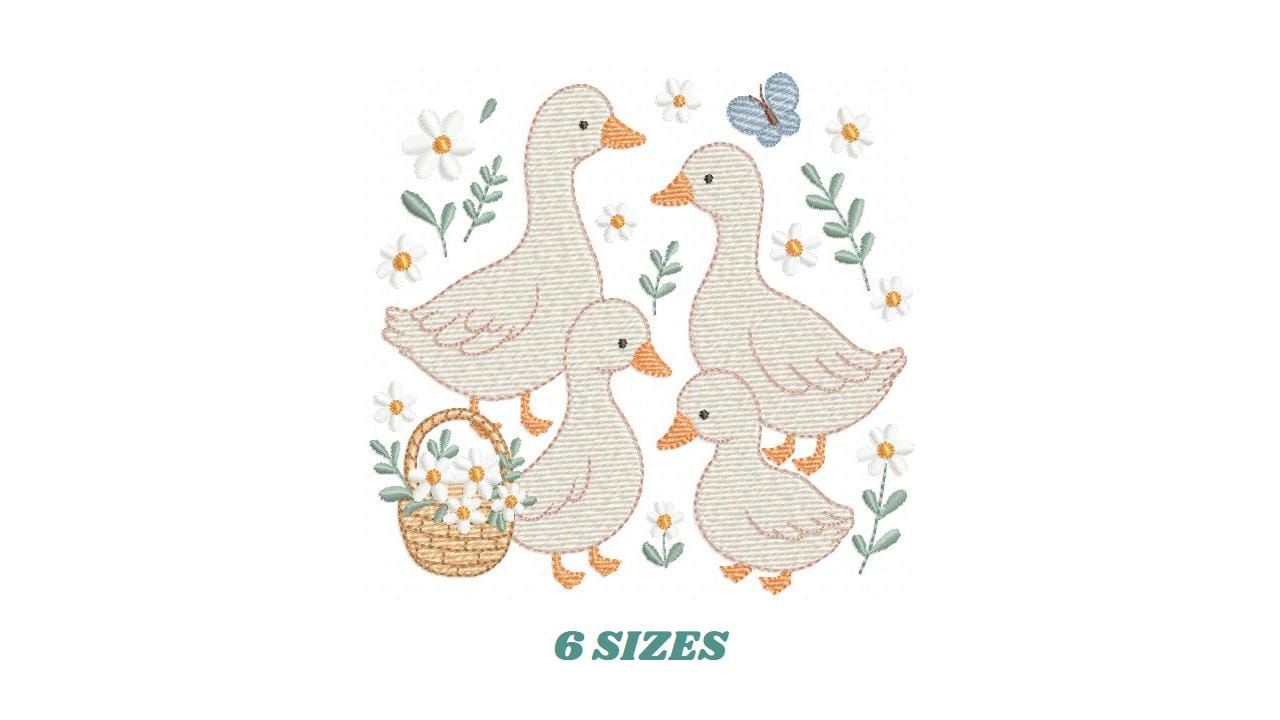 Goose Family embroidery designs - Ducks with flowers machine embroidery pattern - Farm ranch animals - Instant digital download pes jef dst