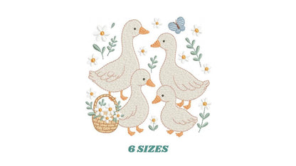 Goose Family embroidery designs - Ducks with flowers machine embroidery pattern - Farm ranch animals - Instant digital download pes jef dst