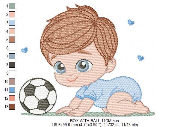 Baby boy embroidery designs - Soccer embroidery design machine embroidery file - Soccer player with ball embroidery - instant download pes