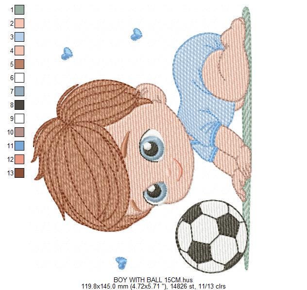 Baby boy embroidery designs - Soccer embroidery design machine embroidery file - Soccer player with ball embroidery - instant download pes