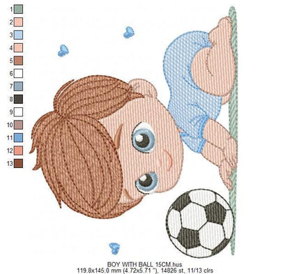 Baby boy embroidery designs - Soccer embroidery design machine embroidery file - Soccer player with ball embroidery - instant download pes