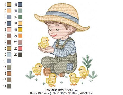 Baby Boy Farmer embroidery design - Cowboy with litte chicks machine embroidery pattern - Wrangler Ranch Horse Farm file - Instant download