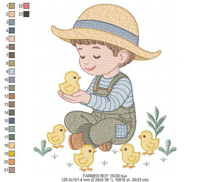 Baby Boy Farmer embroidery design - Cowboy with litte chicks machine embroidery pattern - Wrangler Ranch Horse Farm file - Instant download