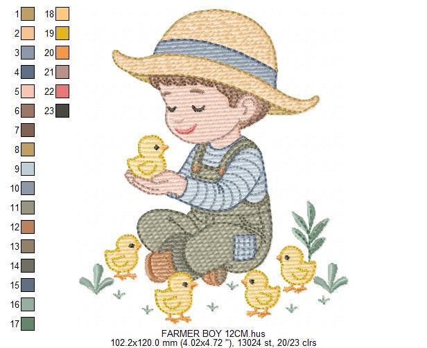 Baby Boy Farmer embroidery design - Cowboy with litte chicks machine embroidery pattern - Wrangler Ranch Horse Farm file - Instant download
