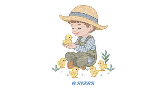 Baby Boy Farmer embroidery design - Cowboy with litte chicks machine embroidery pattern - Wrangler Ranch Horse Farm file - Instant download
