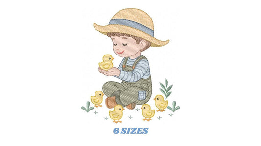 Baby Boy Farmer embroidery design - Cowboy with litte chicks machine embroidery pattern - Wrangler Ranch Horse Farm file - Instant download