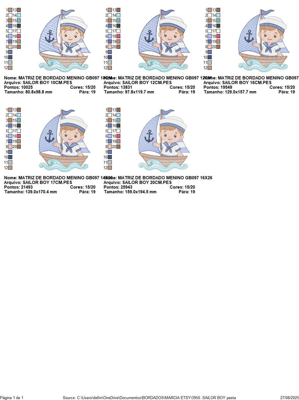 Sailor Boy embroidery design - Boat machine embroidery pattern - Nautical Ocean Sea file - Instant digital download pes jef dst hus vp3 xxx