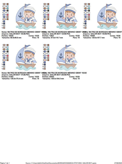 Sailor Boy embroidery design - Boat machine embroidery pattern - Nautical Ocean Sea file - Instant digital download pes jef dst hus vp3 xxx