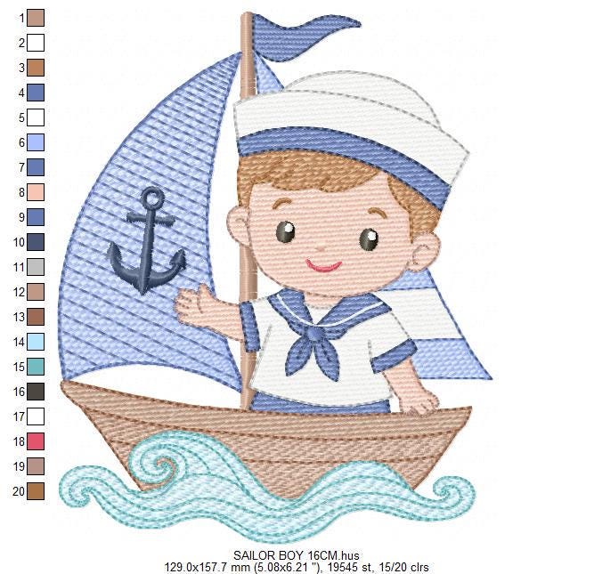 Sailor Boy embroidery design - Boat machine embroidery pattern - Nautical Ocean Sea file - Instant digital download pes jef dst hus vp3 xxx