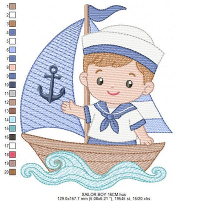 Sailor Boy embroidery design - Boat machine embroidery pattern - Nautical Ocean Sea file - Instant digital download pes jef dst hus vp3 xxx