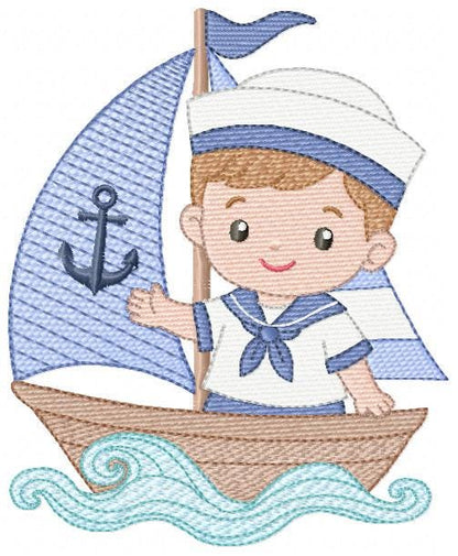 Sailor Boy embroidery design - Boat machine embroidery pattern - Nautical Ocean Sea file - Instant digital download pes jef dst hus vp3 xxx
