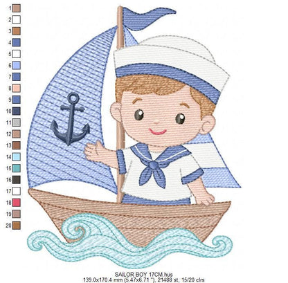 Sailor Boy embroidery design - Boat machine embroidery pattern - Nautical Ocean Sea file - Instant digital download pes jef dst hus vp3 xxx