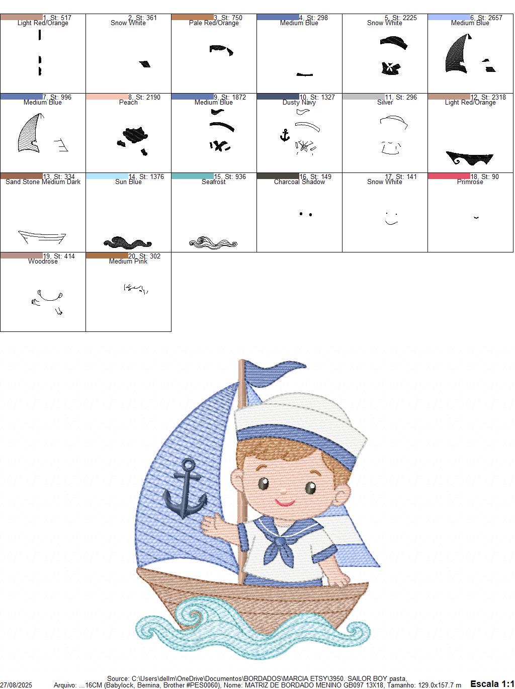 Sailor Boy embroidery design - Boat machine embroidery pattern - Nautical Ocean Sea file - Instant digital download pes jef dst hus vp3 xxx