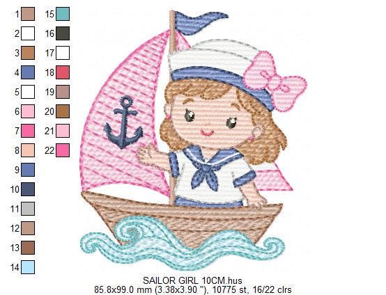 Sailor Girl embroidery design - Boat machine embroidery pattern - Nautical Ocean Sea file - Instant digital download pes jef dst hus vp3 xxx