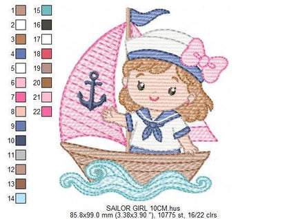 Sailor Girl embroidery design - Boat machine embroidery pattern - Nautical Ocean Sea file - Instant digital download pes jef dst hus vp3 xxx