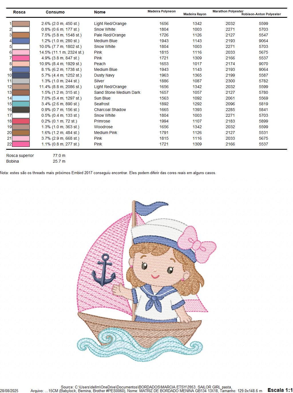 Sailor Girl embroidery design - Boat machine embroidery pattern - Nautical Ocean Sea file - Instant digital download pes jef dst hus vp3 xxx