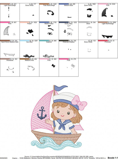 Sailor Girl embroidery design - Boat machine embroidery pattern - Nautical Ocean Sea file - Instant digital download pes jef dst hus vp3 xxx