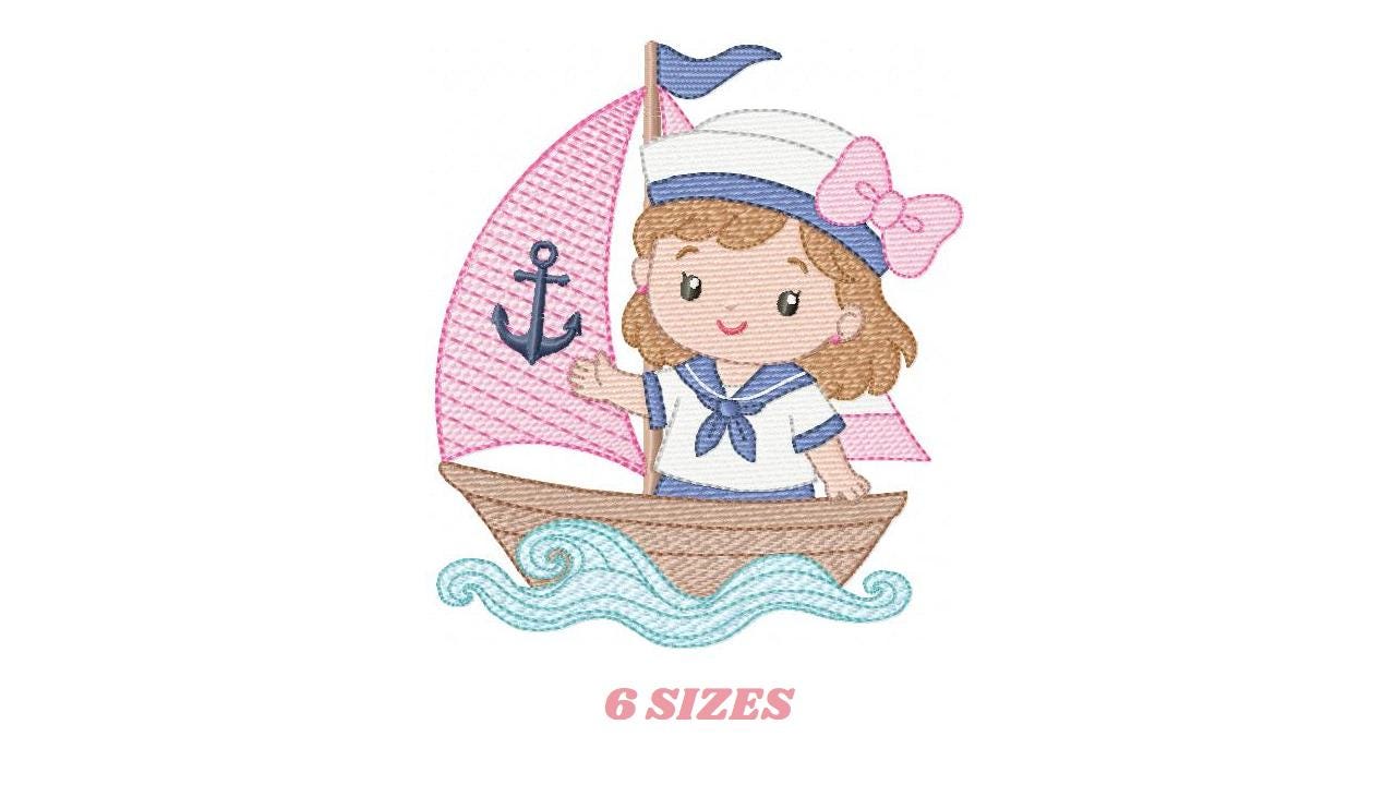 Sailor Girl embroidery design - Boat machine embroidery pattern - Nautical Ocean Sea file - Instant digital download pes jef dst hus vp3 xxx
