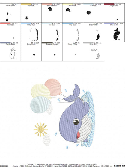 Whale embroidery designs - Ocean Animal Big Fish with balloons machine embroidery pattern - Sea Life Baby Boy - Instant digital download pes