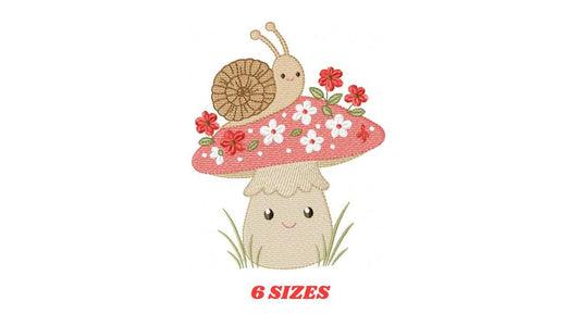 Snail and Mushroom embroidery designs - Red Toad with flowers machine embroidery pattern - Fantasy Magical Garden Forest - Instant download