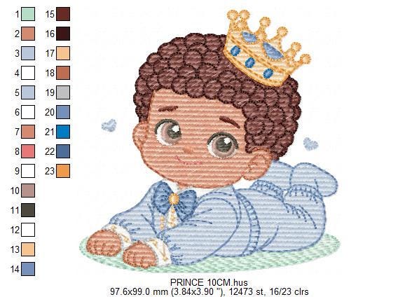 Prince embroidery designs - Baby boy with crown machine embroidery pattern - Infant Toddler file - Instant digital download pes jef dst hus