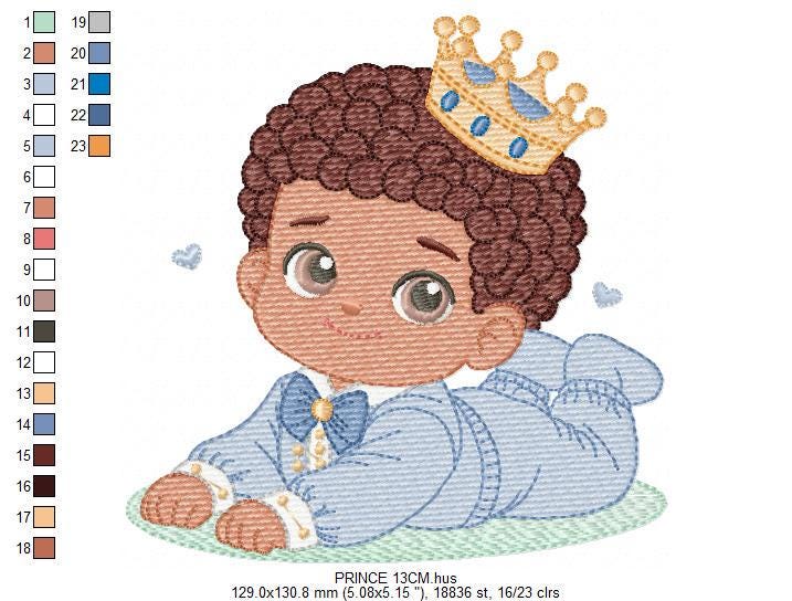 Prince embroidery designs - Baby boy with crown machine embroidery pattern - Infant Toddler file - Instant digital download pes jef dst hus