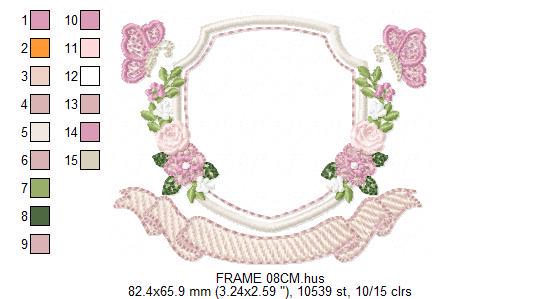 Flower Frame embroidery designs - Delicate Butterfly Monogram shape machine embroidery pattern - Floral Wreath - Instant download pes jef