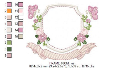 Flower Frame embroidery designs - Delicate Butterfly Monogram shape machine embroidery pattern - Floral Wreath - Instant download pes jef