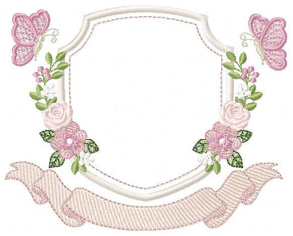 Flower Frame embroidery designs - Delicate Butterfly Monogram shape machine embroidery pattern - Floral Wreath - Instant download pes jef