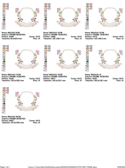 Flower Frame embroidery designs - Delicate Butterfly Monogram shape machine embroidery pattern - Floral Wreath - Instant download pes jef