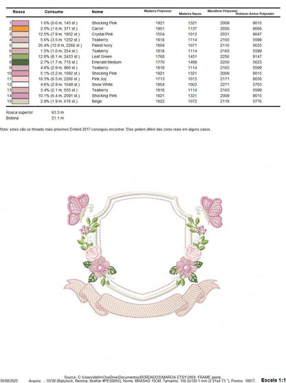 Flower Frame embroidery designs - Delicate Butterfly Monogram shape machine embroidery pattern - Floral Wreath - Instant download pes jef